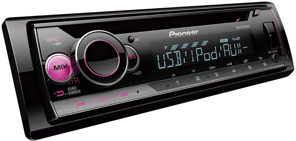 Pioneer DEH-S220Ui 1-DIN CD Tuner with multi colour illumination, USB, Spotify, compatible with Apple and Android devices.