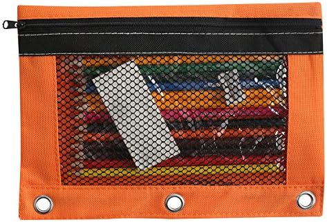 Asmo 3 Hole Binder Pencil Pouch with Mesh Window – Fits in 3-Ring Loose Leaf Binder – Double Pockets - Water Resistant Interior - Case for School Supply Accessories, Makeup and Art Supplies Organizer,colors may vary