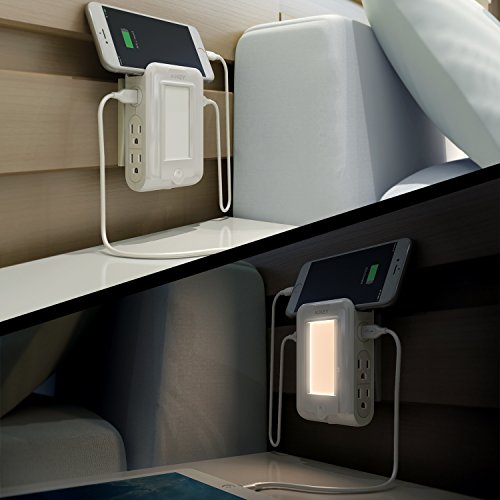 AUKEY USB Outlet with Night Light Plug in, 300 Joules Surge Protection Wall Outlet with 2 USB Charging Ports for Bedroom, Hallway, Bathroom and More