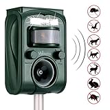 Wikomo Ultrasonic Animal Repeller, Solar Powered Waterproof Outdoor Pest Repellent with Ultrasonic Sound,Motion PIR Sensor and Flashing Light for Cats, Dogs, Squirrels, Moles, Rats