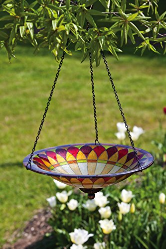 Evergreen Tiffany-Inspired Hanging Glass Bird Bath Bowl - 13.5L x 13.5