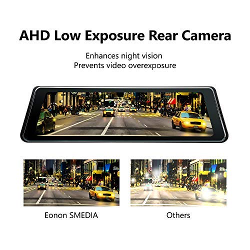 Backup Camera,Eonon 9.88 Inch Full Touch Screen Stream Media Dual Lens AHD Reverse Camera,1296P FHD Front Camera and 720P Rear View Recorder with LDWS,GPS for Trucks and cars-R0011