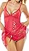 ADOREJOY Lingerie for Women Babydoll Lace Nightgown Mesh Bridal Wedding Sleepwear(Rose Red,S)