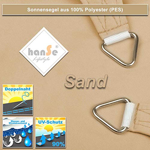 hanSe® Marken Sonnensegel Sonnenschutz Wetterschutz Wetterbeständig 100% Polyester wasserabweisend Rechteck 4x6 m Sand – Bild 6