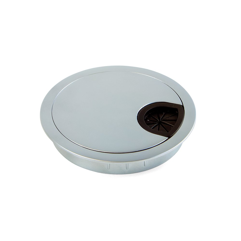 Emuca - Ø80mm round grommet from matt chromed zamak, desk cable grommet to build in table/desk/worktop