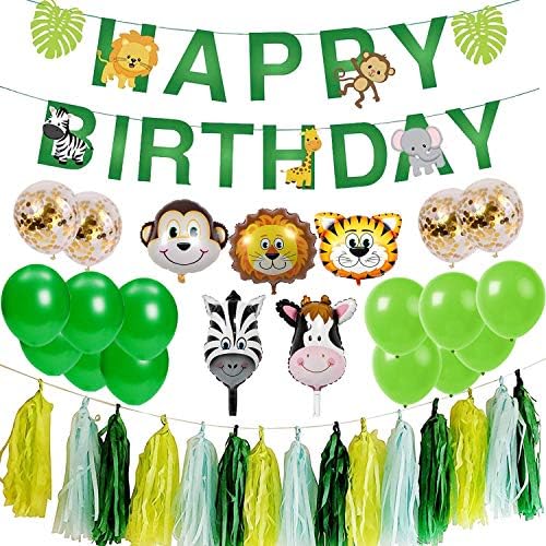 Ohighing Jungle Animals Kids Birthday Party Decoration Happy Birthday Garland Primeval Forest Party Boys Kids Birthday Nursery Decoration for 1st 2nd 3-12 Years old Boys