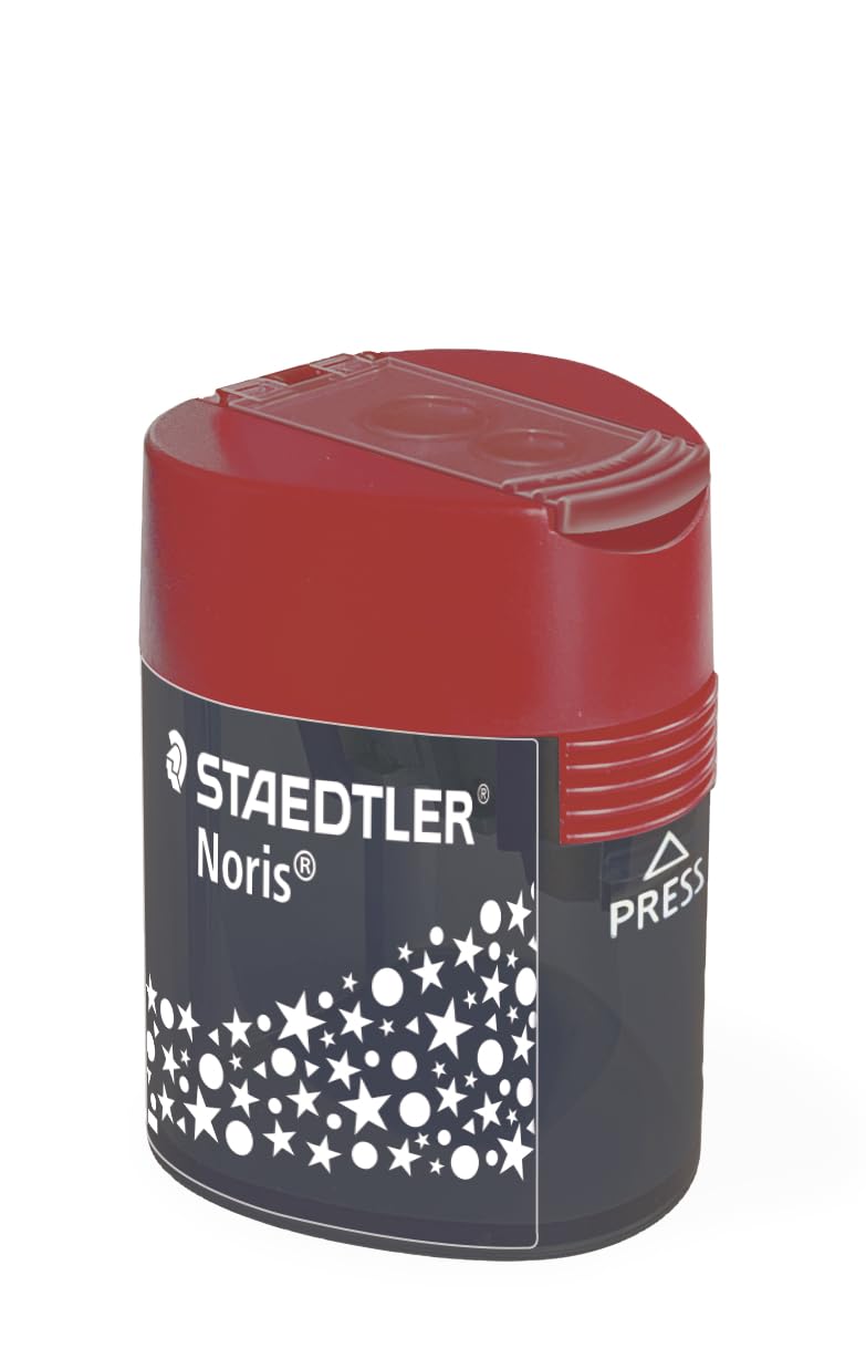 STAEDTLER Pencil Sharpener Double-Hole Tub for Graphite & Colouring Pencils - Noris - Star Design - Pack of 10, 512 188