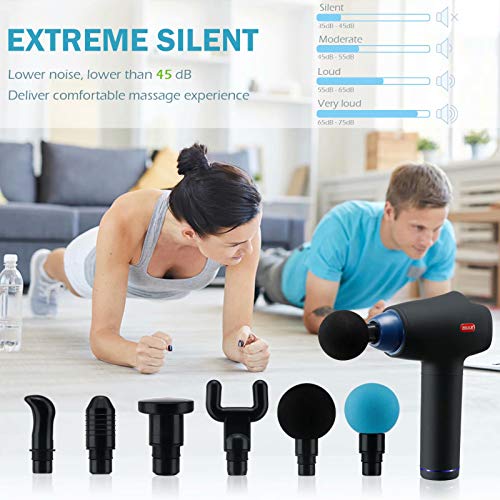 Deep Tissue Massage Gun, Rechargeable Handheld Percussion Massager, Portable Body Muscle Massage gun for Pain Relief and Back Muscle Soreness with 6 Massage Heads and 30 Speed High-Intensity Vibration