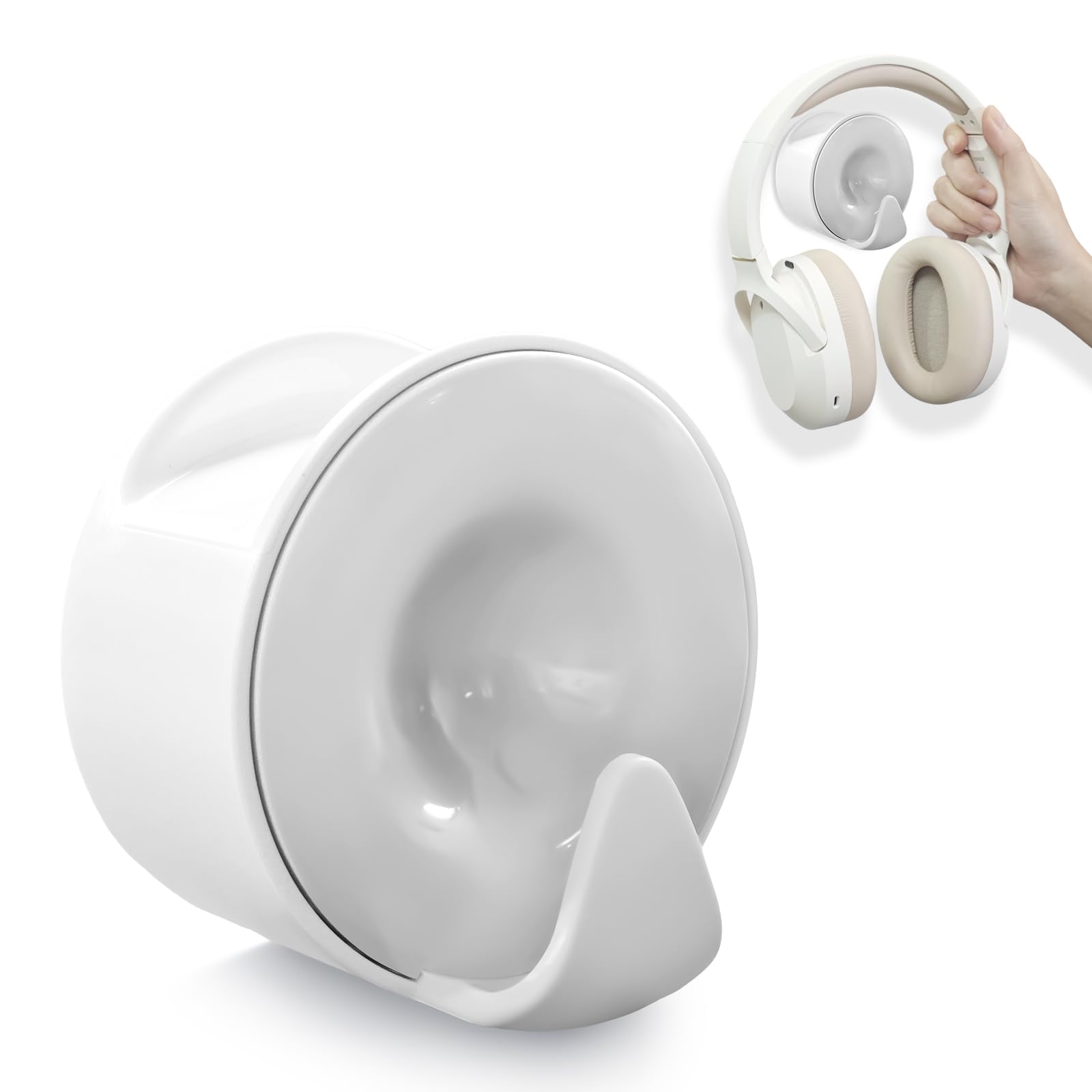 Aenfaiy Headphone Holder Wall Mounted, Under Desk Adhesive Headphone Hook, White Gaming Headset Stand Hanger for Desk with Cable Hook, Fits Slim On-Ear & Over-Ear Headphones| Headband Width Up to 30mm