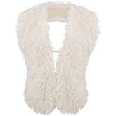 Beisto Women's Faux Fur Collar Halter Tie Backless Vest Fuzzy Crop Tops Sexy Sleeveless Lace Up Waistcoat Tank Top