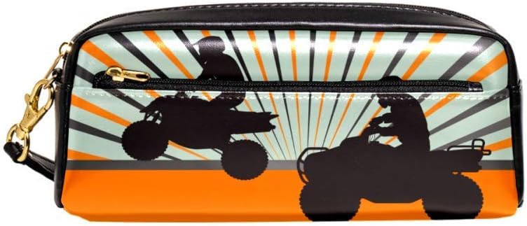 Quad Bike Silhouette Sport Man Pouch Case Women Makeup PU Leather Cosmetic Bags Kids School Portable Stationary Pencil Bag