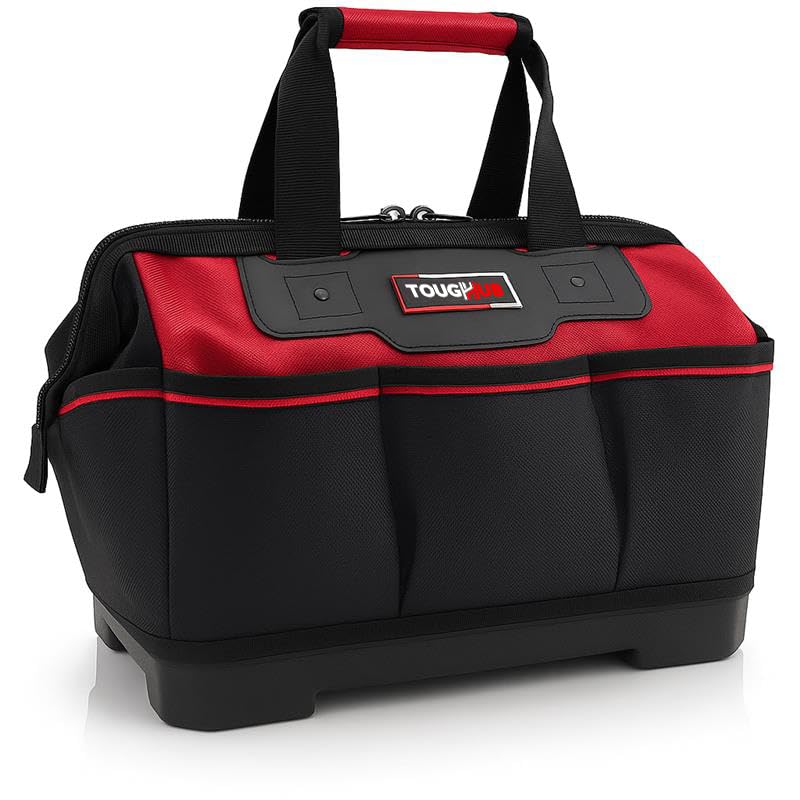 ToughHub 14 Inch Tool Bag - Heavy Duty Tool Bag - 1680 Denier Water Resistant, Hard Base, Wide Mouth, Multiple Pockets - Ideal for Electricians, Plumbers, DIY & professionals