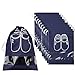 Pack of 10 Portable Dust-proof Travel Shoe Organizer Bags for Boots, High Heel - Drawstring, Transparent Window, Space Saving Storage Bags, Large Size, Navy Blue