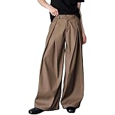 THWEI Men's Baggy Wide Leg Pants Zipper Fly Pleated Trousers Casual Dress Pants with Pocket