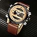 Tonnier Genuine Leather Band Analog Digital LED Dual Time Display Mens Watch, Brown&Gold