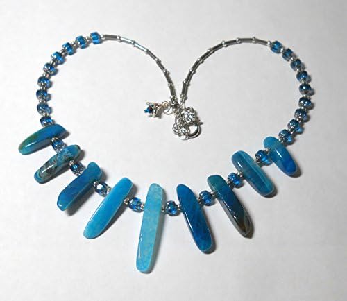 Blue beaded necklace, blue agate necklace, tropical jewelry, Island necklace, Beach jewelry, handmade necklace, romantic gift, Boho chic