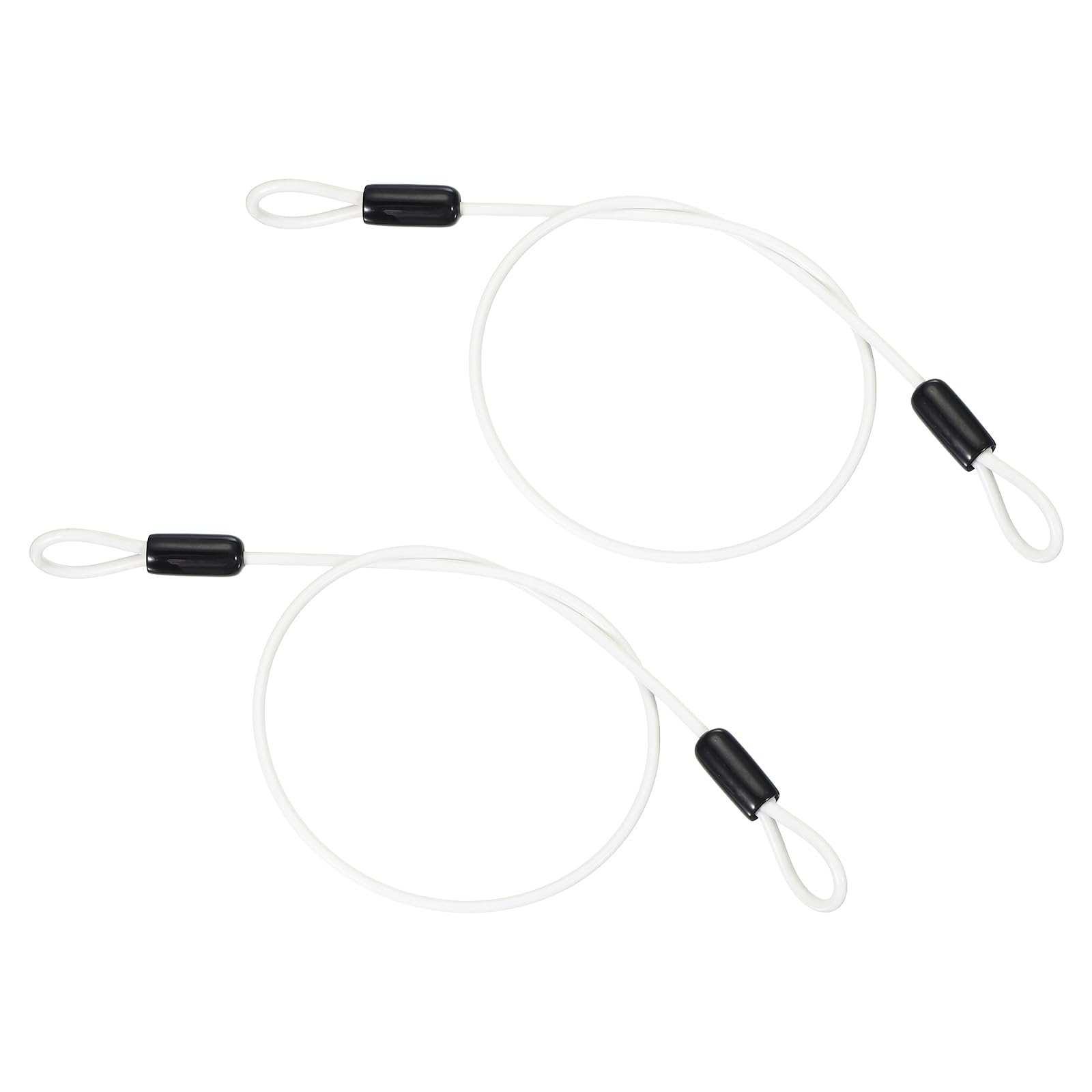 PATIKIL 1/8" Dia Vinyl Coated Stainless Steel Cable with Loops, 2 Pcs 1.6ft (20") Flexible Wire Rope Security Chain Lanyard Lock for Outdoor Stage Lighting Luggage Lock, White