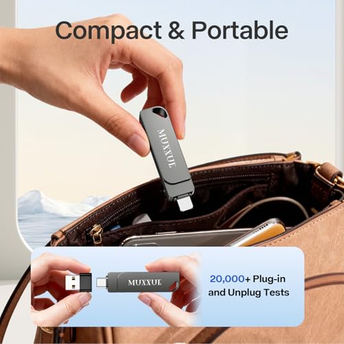 MUXXUE 256GB iPhone Pendrive without App, External iPhone Memory 3 in 1 for 1Phone 1Pad Android and PC USB C Memory Pen Drive for Photos, Videos and Files
