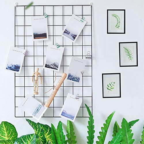 GBYAN Grid Wall Panel Decorative Iron Rack Clip Photo Holder, Painted Wire Photograph Hanging Picture Multifunctional Hanging Display Wall Storage Organizer,25.6inch x17.7inch, (2 Pack) (6575)