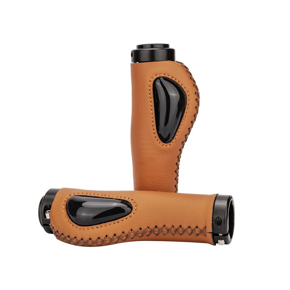 ANCLLO 1 Pair Bicycle Grip Silicone Meat Ball Shock Absorption Comfortable Liquid Silicone Mountain Bike Vice Handle, Bilateral Lock Non-slip Modified Mountain Bike - Brown