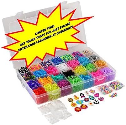 7000 Quality Rainbow Rubber Bands. Mega Loom Bands Refill Set Includes: 28 Different Colors, 400 S Clips, 15 Charms and 100 Beads. Organizer Included! by DasKid