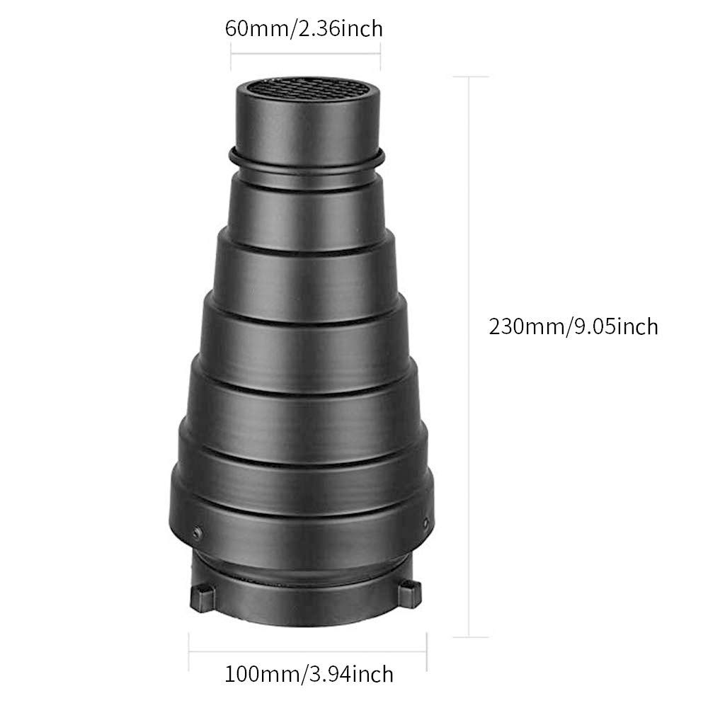 Aluminium Alloy Conical Studio Snoot Kit with Honeycomb Grid and 5pcs Color Filters for Bowens Mount Strobe Moonlights Flash Speedlight Photography Light