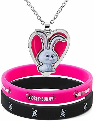 Secret Life of Pets Bunny Pendant Necklace and Two Rubber Bracelet Girls Jewelry Set