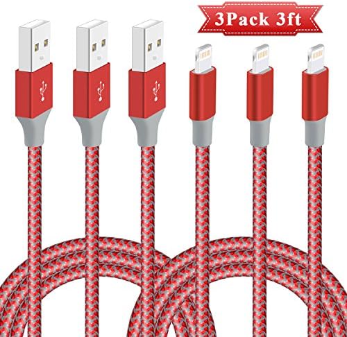 iPhone Lighting Cable Nikolable Braided Lighting Cord Charging Cable Certified Charging Cord for iPhone 7 iPhone6s 6s Plus iPhone6 6 Plus iPhone 5 5s 5c iPad Pro iPad Air iPad mini etc.(Red &amp; Silvery)