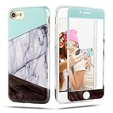 iPhone 7 Case and iPhone 7 Tempered Glass Screen Protector, Marble Wood Design Slim Anti-Scratch Protective Kit, Soft TPU Cover and Screen Protector Bundle for iPhone 7