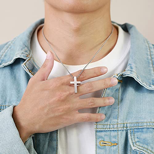 Cross Necklace Men Stainless Steel : TEMPBEAU Mini Christian Cross Pendant Steel Color Men\'s Women\'s Unisex Cross Necklace with 51cm Chain Jewelry Gift