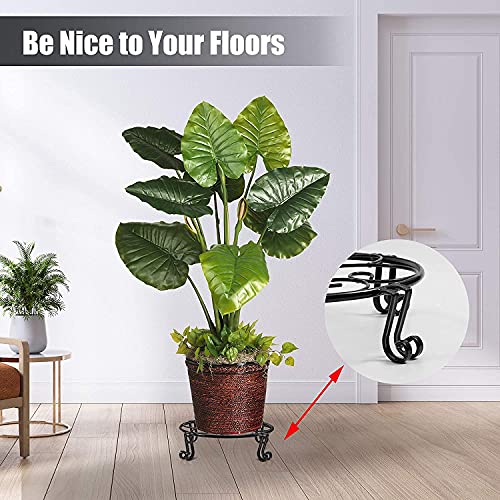 Panta 2 Pack Black Metal Plant Stands Heavy Duty Round Planter Holder