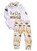 Newborn Baby Girls Top Rompers+Floral Pants Leggings Headband 3pcs Outfits Set (0-3 Months, Golden Hello World)