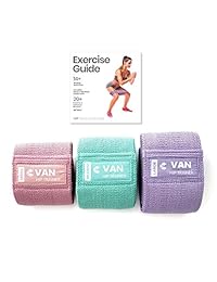 Bandas de tela antideslizantes para bandas de entrenamiento de resistencia por Core Fitness USA, juego de 3, perfecto para sentadillas, piernas, botones, muslos y entrenamiento de cadera. Vídeos de entrenamiento de vídeo y folleto incluidos.