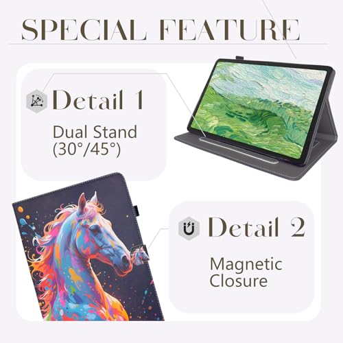 Bemoloon Tablet Case for Samsung Galaxy Tab S10 FE+ 13.1" in PU Leather - Vibrant Colors & Elegant Designs, Protection, Auto Wake/Sleep, Colorful Horse