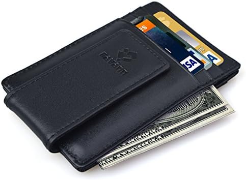 Mens Money Clip Wallets, RFID Blocking Leather Front Pocket Wallet with Strong Magnet (Black)