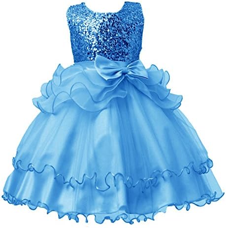 Little Girls’ Flower Formal Wedding Bridesmaid Party Dress Sequin Dress Princess Tulle Dresses (7T, blue)
