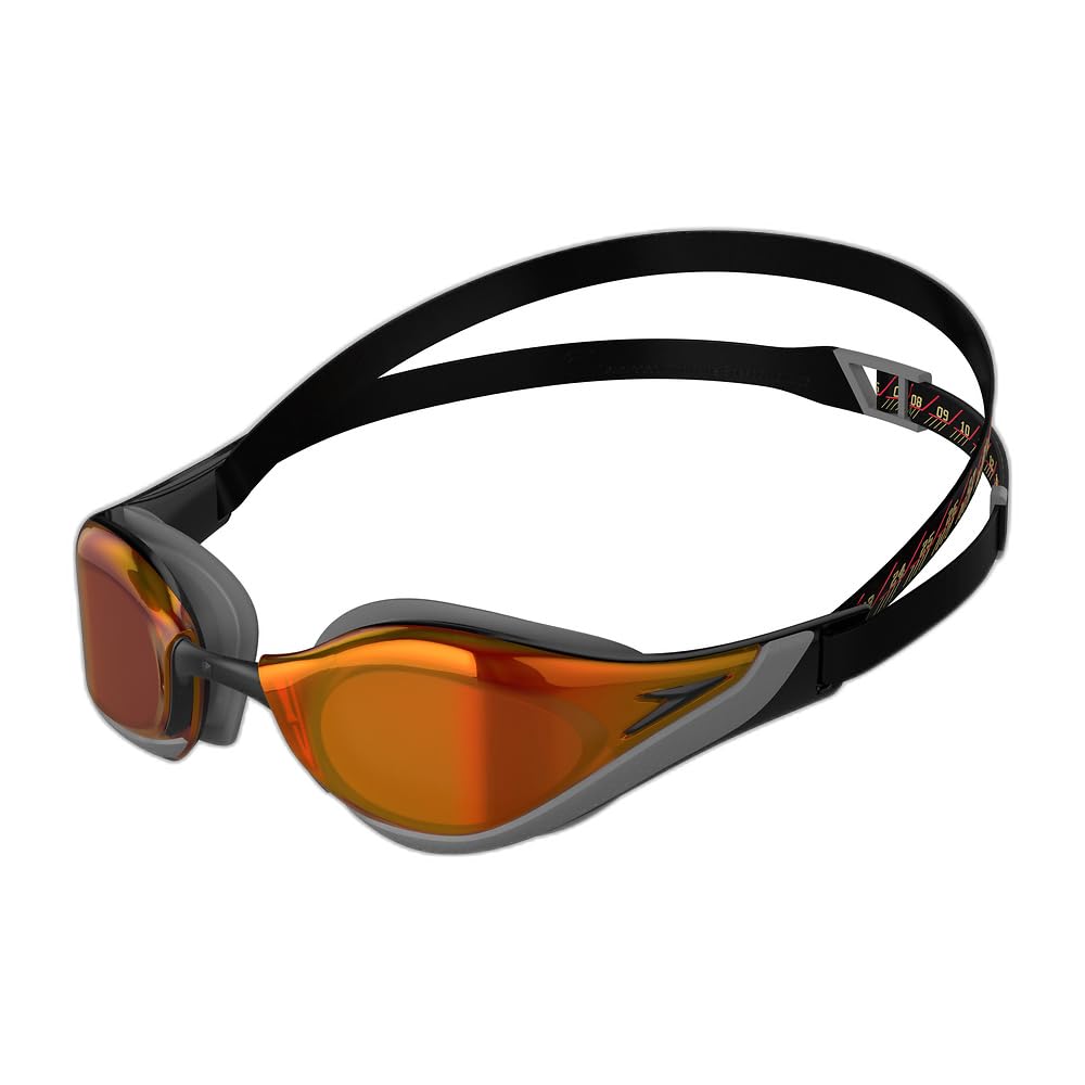 Speedo Unisex-Adult Fastskin Pure Focus Swimming Goggles | Competitive Racing Goggles | Anti-fog | Anti-leak Goggles, Black/Orangegold, One Size