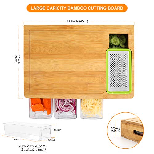 BRITOR Bamboo Cutting Board with Drawers, Large Chopping Board with