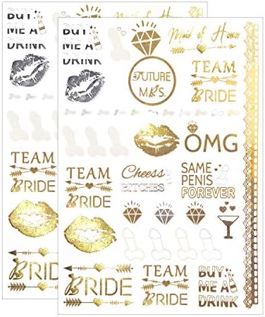 Bachelorette Party Tattoos Team Bride Maid of Honor Temporary Tattoo Bridal Shower Favor Supplies Bride to Be Decoration Buy Me A Drink Stickers Flash Gold Silver