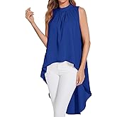 LYANER Women's Asymmetrical High Low Sleeveless Mock Neck Flowy Blouse Tops