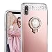 Caka iPhone Xs Max Case, iPhone Xs Max Glitter Case Mirror Series Bling Luxury Shiny Cute Mirror Makeup Crystal Protective TPU Case for Girls with Ring Kickstand for iPhone Xs Max (Rose Gold)