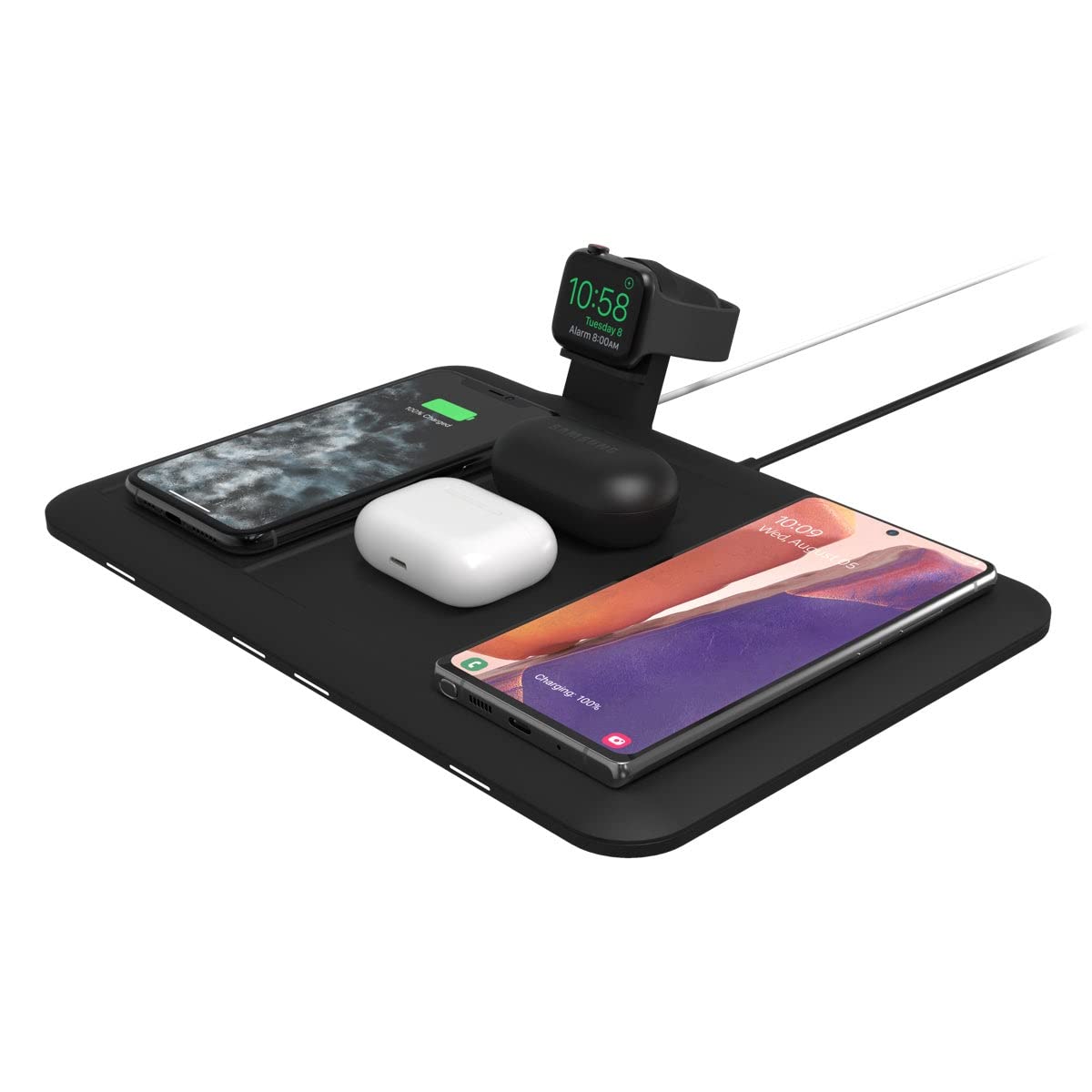 ZAGG mophie 4-in-1 wireless charging mat, 10W Fast charging, UK Plug included, 4 wireless + USB A, Black