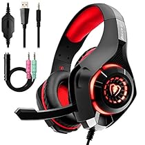 Auriculares Gaming Premium Stereo con Microfono para PS4 PC Xbox one, Cascos Gaming con Bass Surround Cancelacion ruido,Diadema Acolchada y Ajustable,Microfono Unidireccional, (Tiene un adaptador)