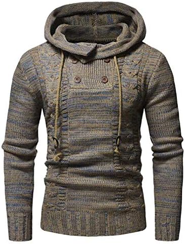 Robin Santiago Men Half Button Hooded Drawstring Long Sleeve Contrast Color Pockets Patchwork Pollover Sweater