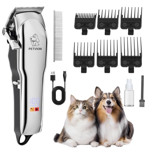 Professional Clippers for Dogs and Cats Wireless Silent LED Display | Pet Clipper for Long and Thick Hair Stainless Steel Blades 6 Combs Motor Guide 7000 RPM Pet Grooming Kit