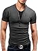 Benibos Mens Henley T-Shirts with Short Sleeve (US:S/Asia L, 10Deep Grey)