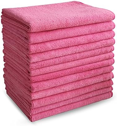 Zhe Xin（12-Pack）350gsm 16"x16" -Highly Absorben Microfiber Cleaning Cloths Apply for Kitchen, Home, Car, Dusting Furniture, Polishing Windows, Stainless Steel (Pink Color)