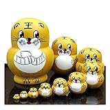 LK King&Light 10pcs Golden Tiger Russian Nesting Dolls Matryoshka Wooden Toys