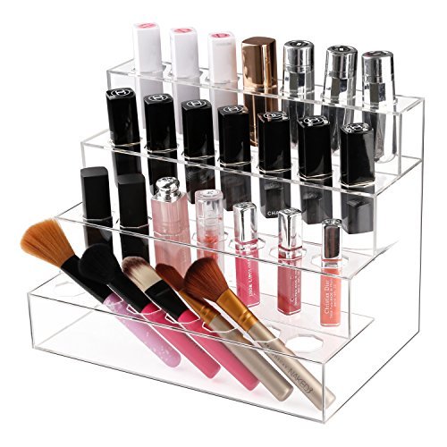 Nail Polish Organizer, Boxalls Lipsticks Holder 4 Layers Display Stand with 28 Grids Transparent