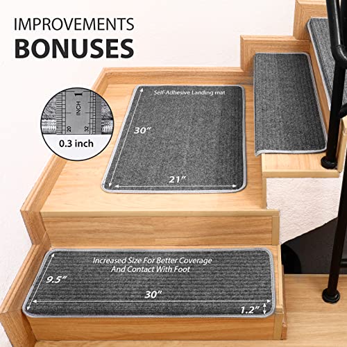 Stair Treads Carpet Step Runners 14+1 Pc. Set, Adhesive Backing with